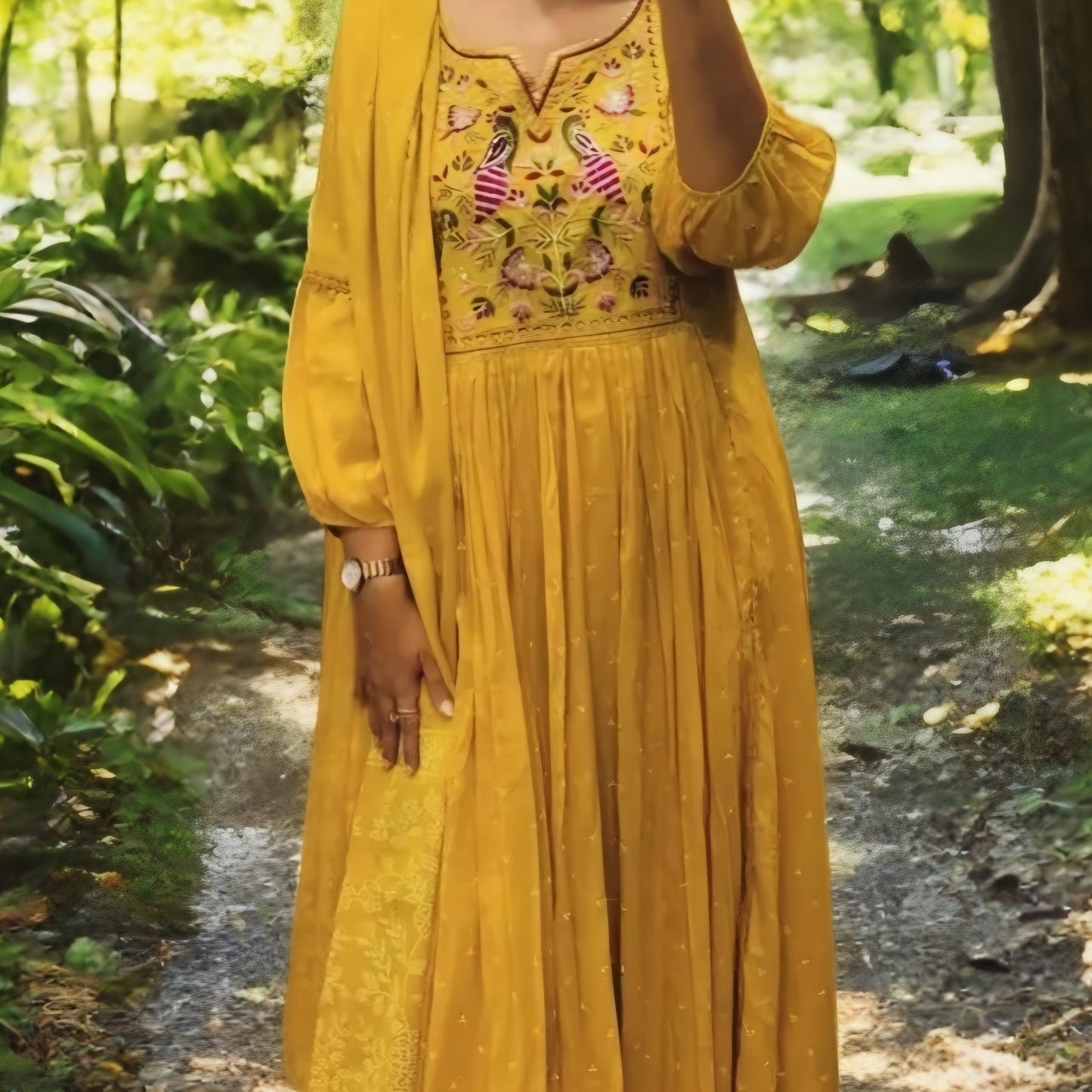 Mridula - Embroidered Cotton Suit Set - Mustard Yellow | Threads & Twirls