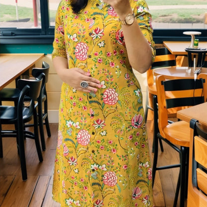 Floral Design Kurta Pant Set - Yellow | Threads & Twirls