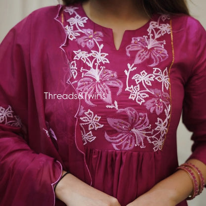 Aanya - Embroidered suit set - Magenta Pink | Threads & Twirls