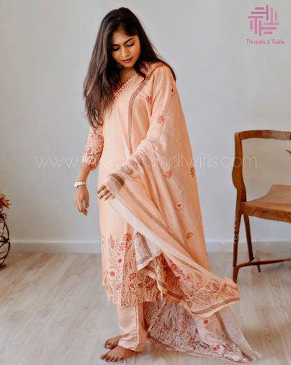 Chocolate Brown Muslin Salwar Suit with Floral Prints | Threads & Twirls