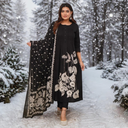 Kanishka - Mul Mul Cotton Suit Set - Black | Threads & Twirls
