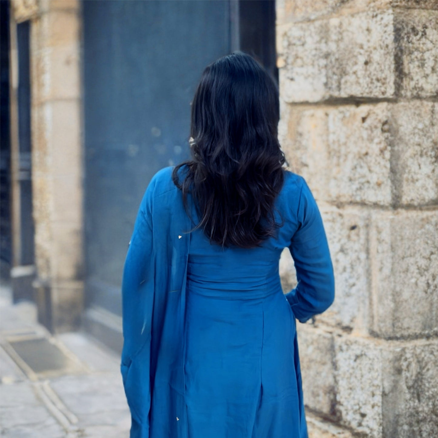 Royal Blue Mul Chanderi Salwar Suit with Peacock Embroidery | Threads & Twirls
