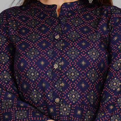 Purple Geometric Printed Anarkali Kurta for Women – Cotton Blend, Flared Fit | Threads & Twirls