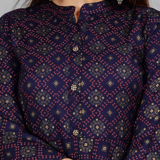 Purple Geometric Printed Anarkali Kurta for Women – Cotton Blend, Flared Fit | Threads & Twirls