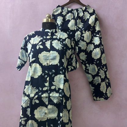 Floral Print Coords Set - Navy blue | Threads & Twirls