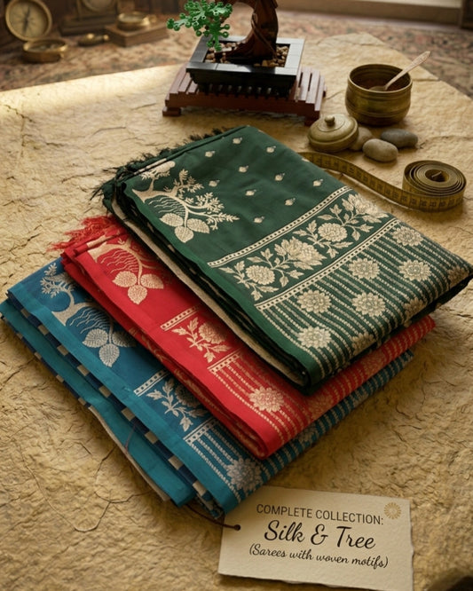 Banarasi Zari Embroidery Soft Silk Saree – Floral & Bird Motif Collection (Green, Red, Teal Variants)