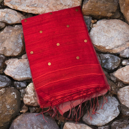 Red Matka Silk Saree with Muslin Silk Pallu | Handcrafted Elegance by Mriksha Sarees