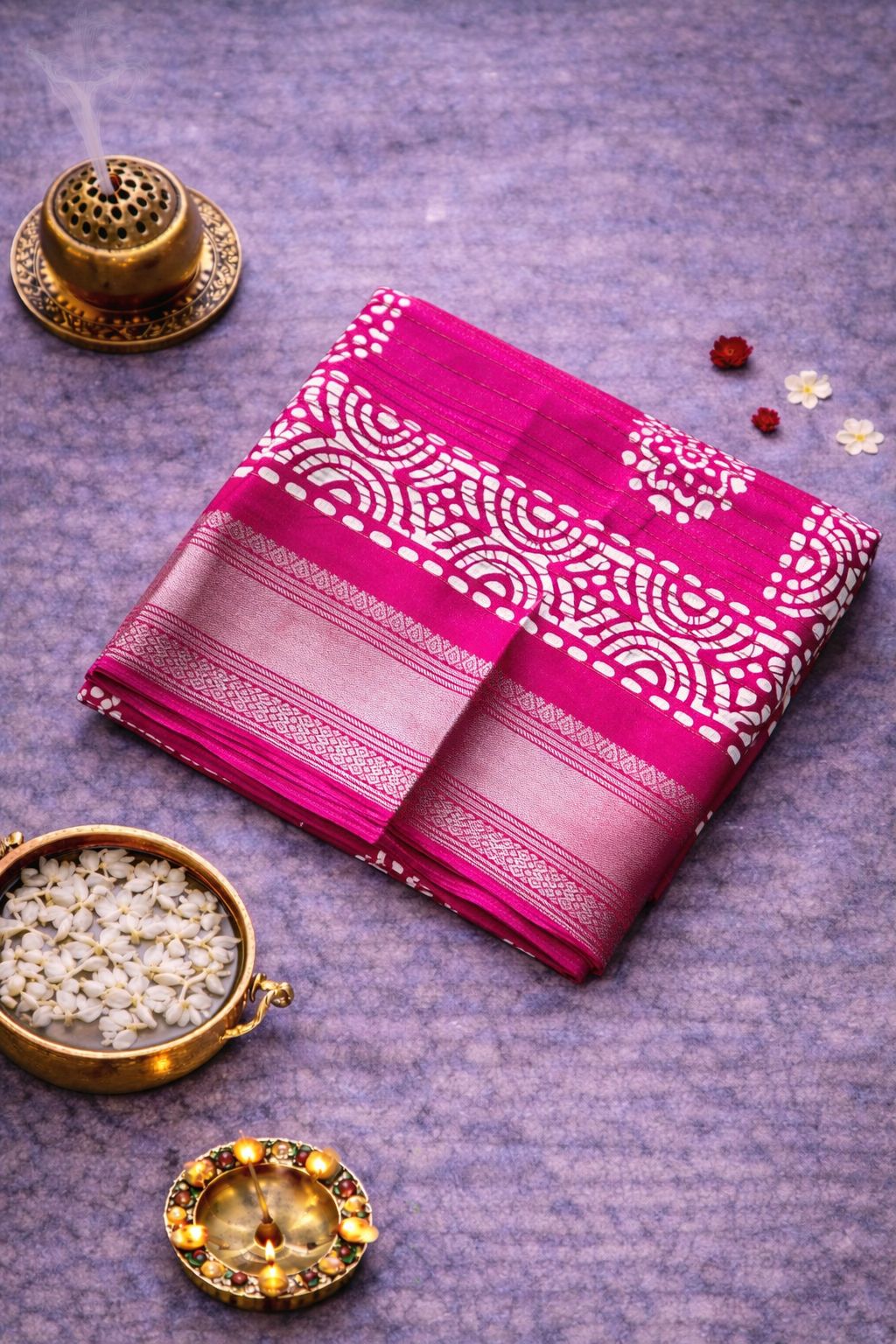 Batik Printed Saree with Kantha Work, Sequins & Zari Border | Mriksha Sarees