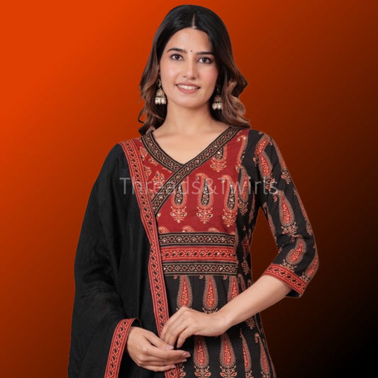 Sadhana - Cotton Salwar Suit - Black and Rust brown | Threads & Twirls