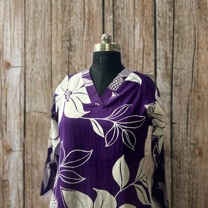 Premium Cotton Coord Set in Purple with Bold White Floral Print – Casual & Lounge Wear