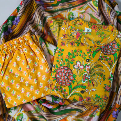 Floral Design Kurta Pant Set - Yellow | Threads & Twirls