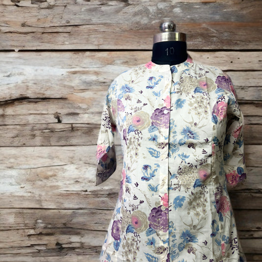 Pastel Floral Print Coord Set – Casual Cotton Co-ord with Striped Pants for Everyday Elegance