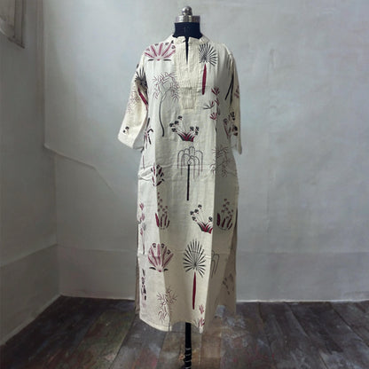 Cream Printed Cotton Coord Set with Stand Collar | Threads & Twirls