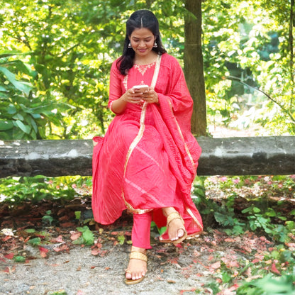 Tomato Pink Mul Chanderi Salwar Suit with Zari Embroidery – Festive Wear