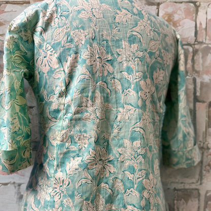 Green Cotton Kurtha Pant Set for Women – A-Line Princess Cut | Ethnic Casual Wear