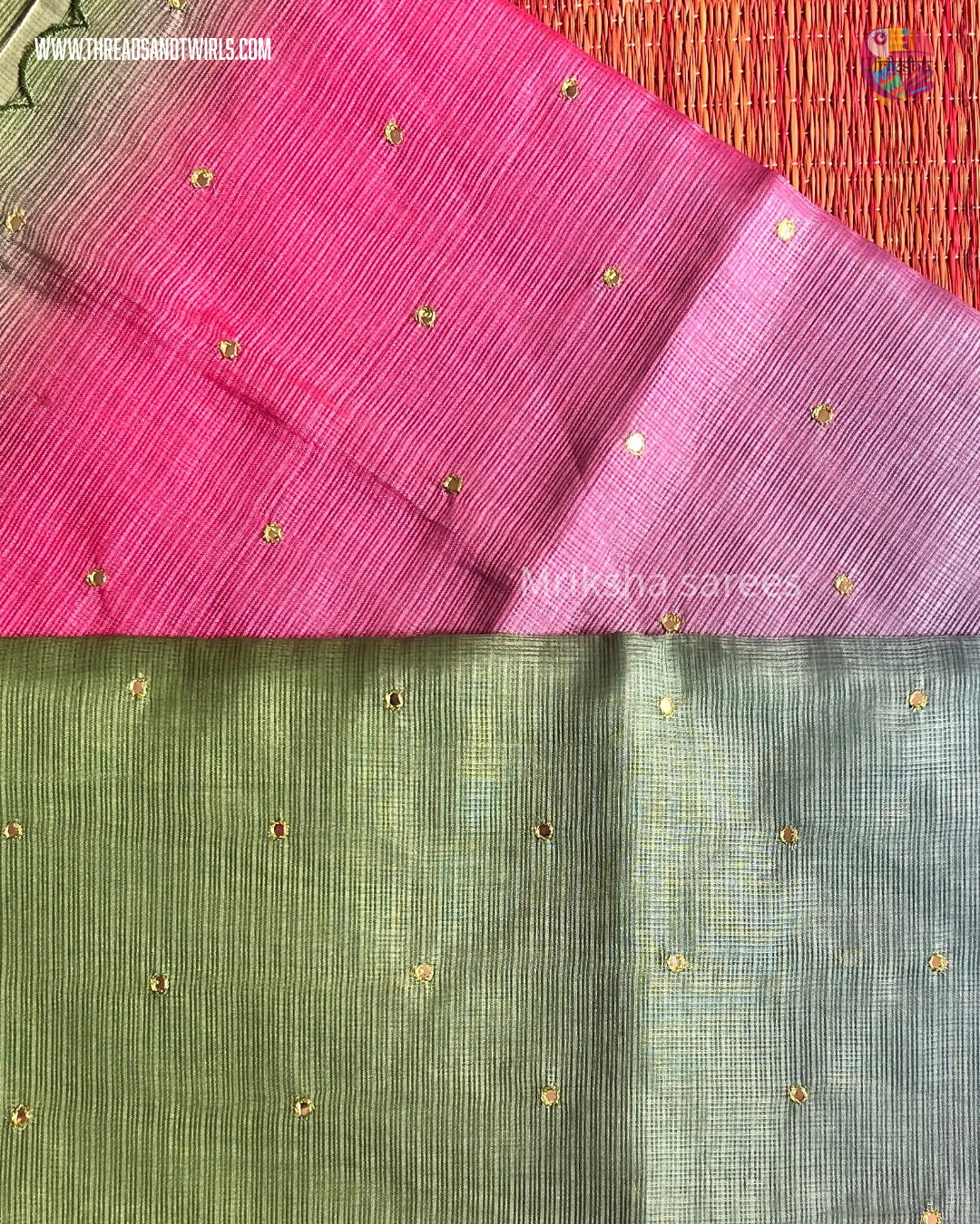 Kota Doria Ombre Saree with Mirror Work & Floral Printed Blouse – Mriksha Sarees