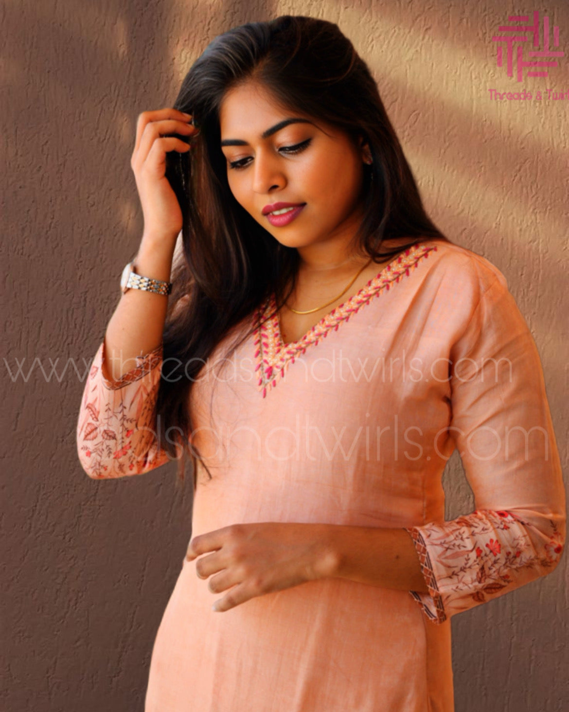 Chocolate Brown Muslin Salwar Suit with Floral Prints | Threads & Twirls