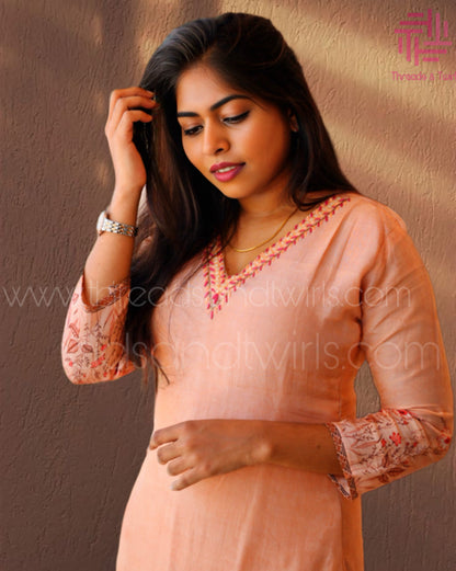 Chocolate Brown Muslin Salwar Suit with Floral Prints | Threads & Twirls
