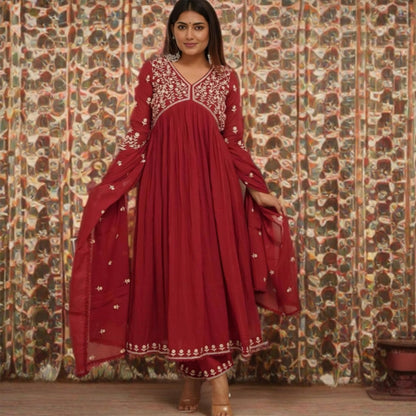 Sonal - Anarkali Suit Set - Red | Threads & Twirls