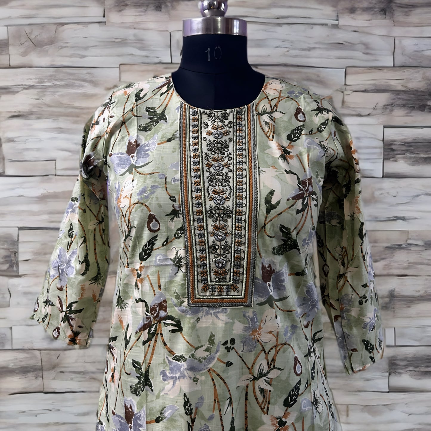 Printed Cotton Salwar Suit with Gottapati Work – Green & Pink | Threads & Twirls