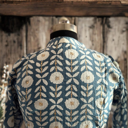 Light Blue A-Line Cotton Kurta with Kantha Work, Chinese Collar & Side Pocket – Elegant Everyday Wear