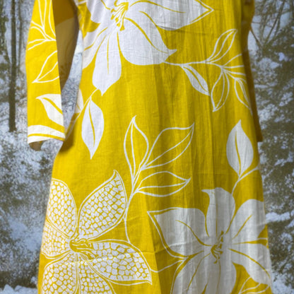 Sunshine Yellow Cotton Coord Set with Bold White Floral Prints – Comfortable & Stylish Daywear