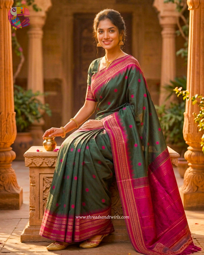 Mriksha Sarees Fancy Silk Polka Dot Saree with Matching Blouse | Designer Border & Tassel Pallu | ₹1499
