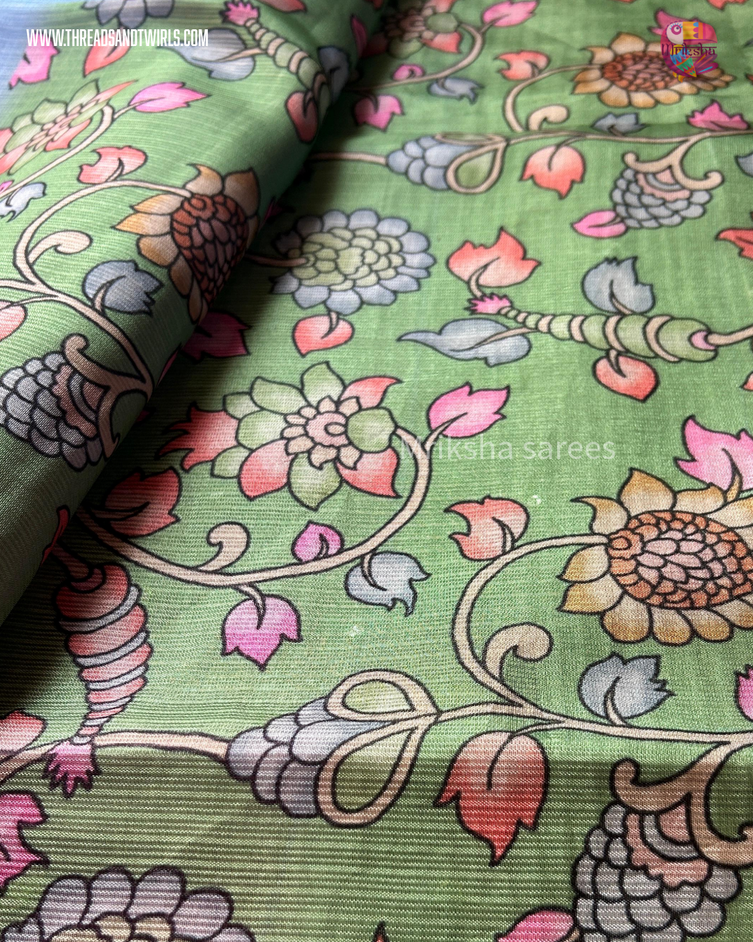 Kota Doria Ombre Saree with Mirror Work & Floral Printed Blouse – Mriksha Sarees