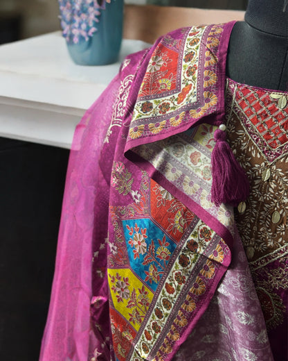 Purple Muslin Printed Salwar Suit with Matching Dupatta | Threads & Twirls
