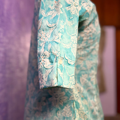 Green Cotton Kurtha Pant Set for Women – A-Line Princess Cut | Ethnic Casual Wear