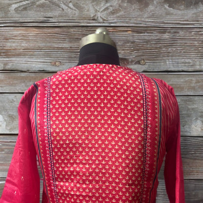 Pink Printed Rayon Kurtha Set with Pant & Dupatta | Threads & Twirls