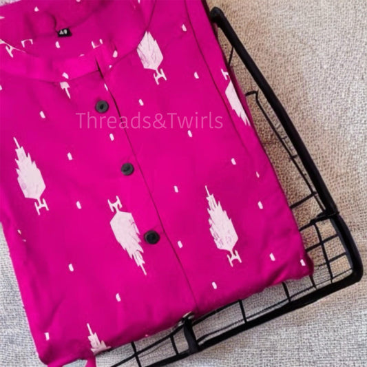 Ayesha - Printed Kurta Pant Set - Pink | Threads & Twirls