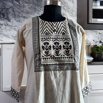 Elegant White Cotton Salwar Suit with Black Printed Dupatta & Matching Pant