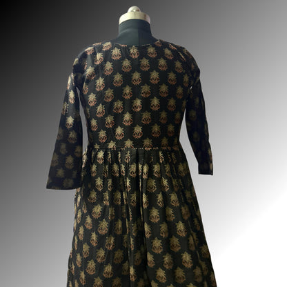 Black Cotton Gold Printed Suit Set | Pant & Dual Tone Dupatta