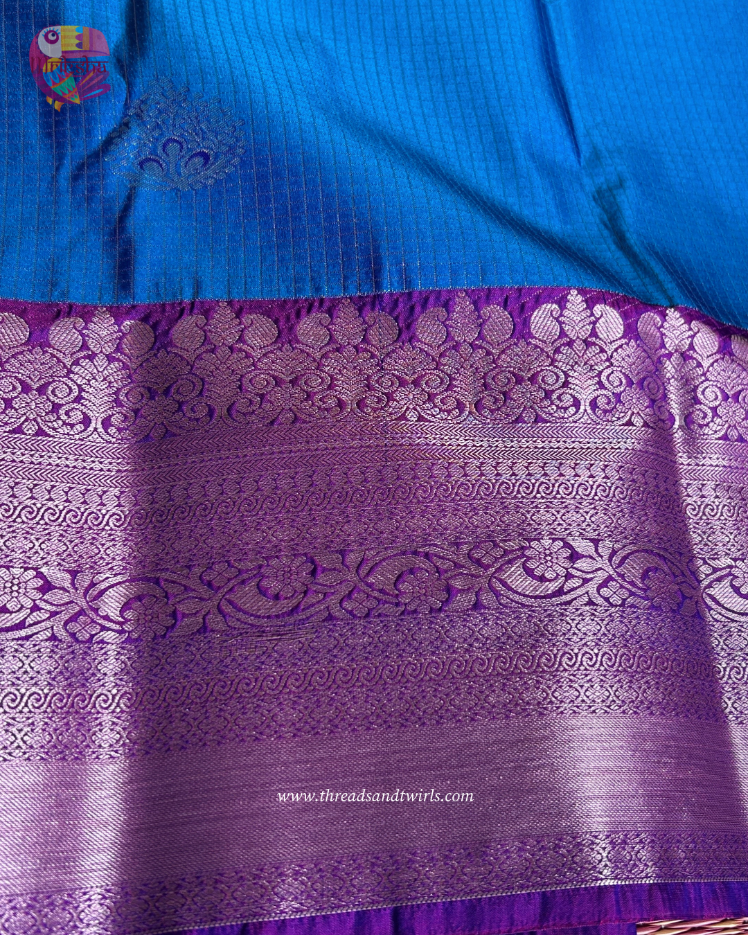 Blue & Pink Checked Semi Silk Saree with Zari Border & Contrast Blouse – Mriksha Sarees