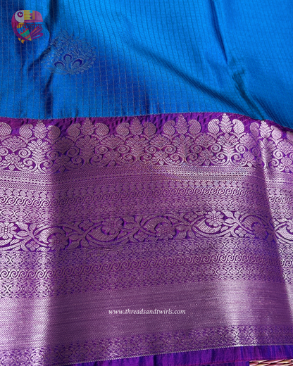 Blue & Pink Checked Semi Silk Saree with Zari Border & Contrast Blouse – Mriksha Sarees