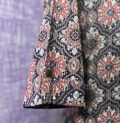 Black & Maroon A-Line Cotton Kurta with Kantha Work, Chinese Collar & Side Pocket