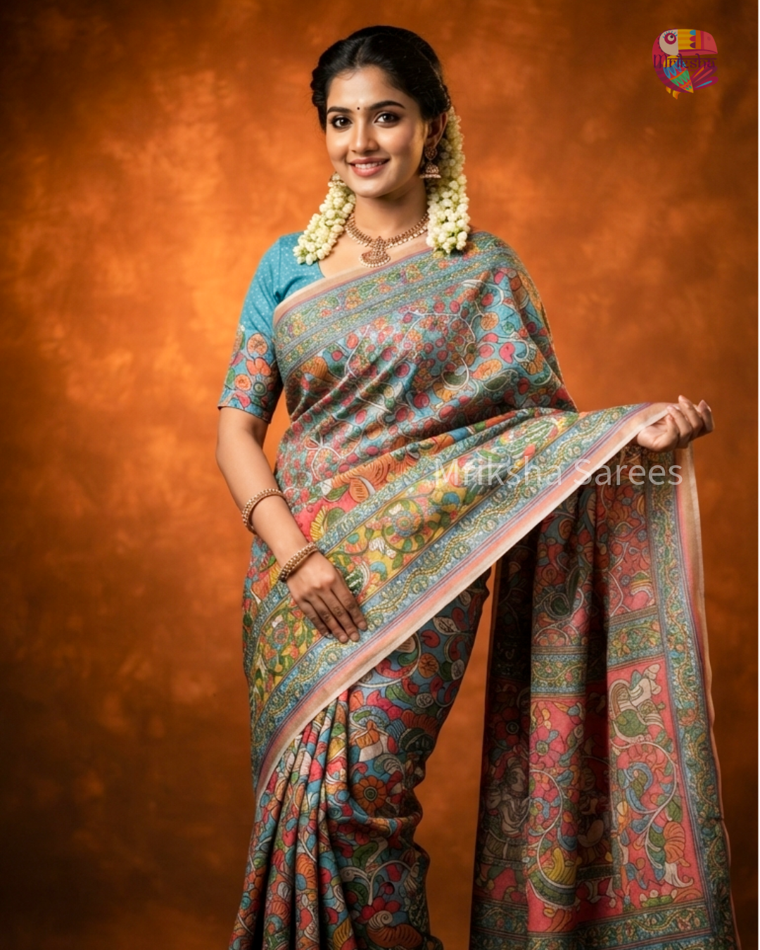 Mriksha Digital Printed Floral Saree with Contrast Blouse | Soft & Elegant | Threads & Twirls