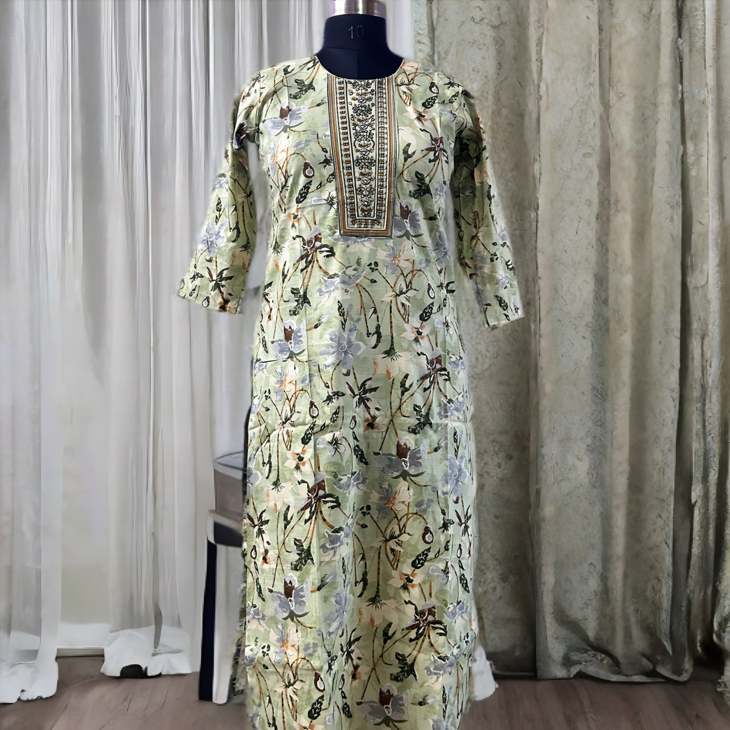 Printed Cotton Salwar Suit with Gottapati Work – Green & Pink | Threads & Twirls