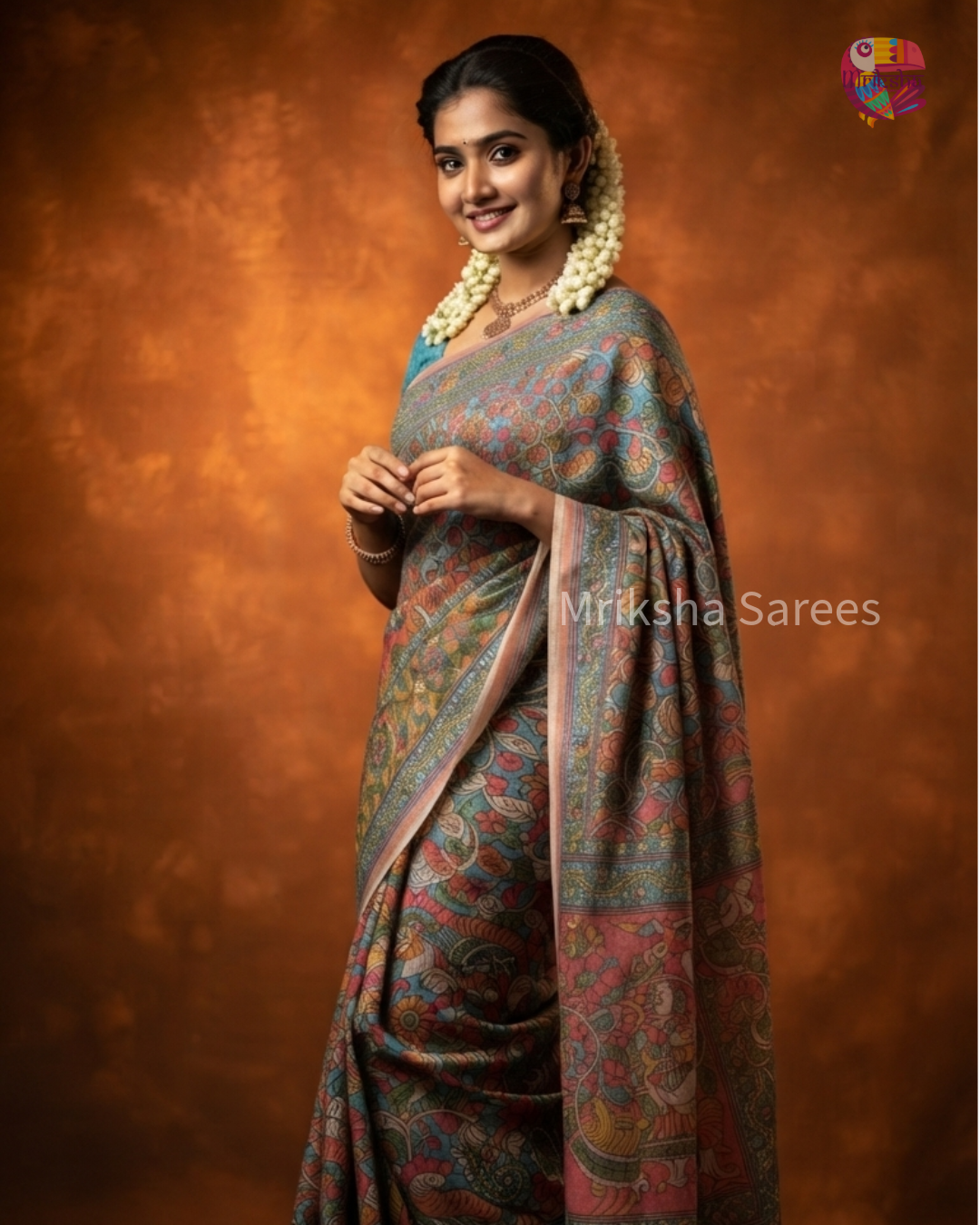 Mriksha Digital Printed Floral Saree with Contrast Blouse | Soft & Elegant | Threads & Twirls