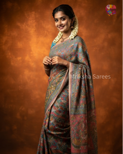 Mriksha Digital Printed Floral Saree with Contrast Blouse | Soft & Elegant | Threads & Twirls