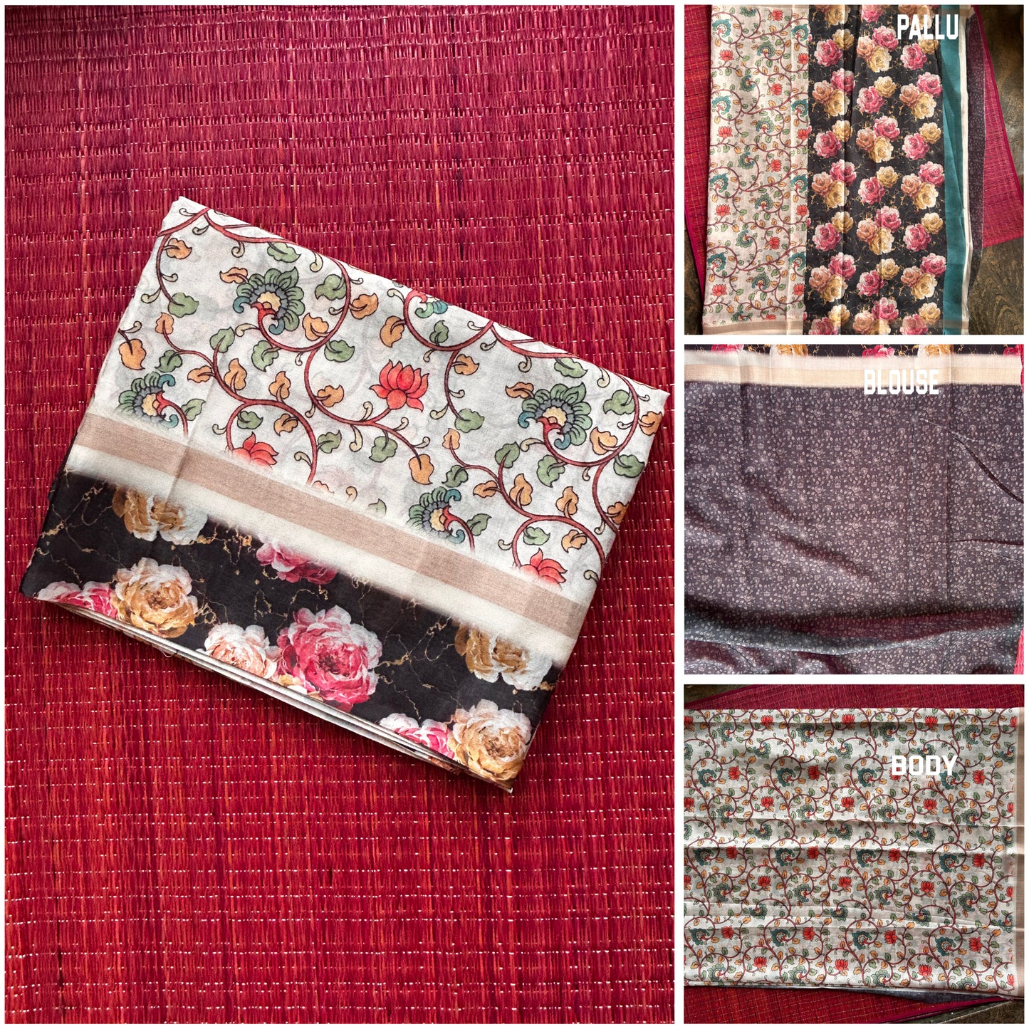 Mriksha Digital Printed Floral Saree with Contrast Blouse | Soft & Elegant | Threads & Twirls