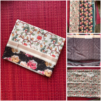 Mriksha Digital Printed Floral Saree with Contrast Blouse | Soft & Elegant | Threads & Twirls