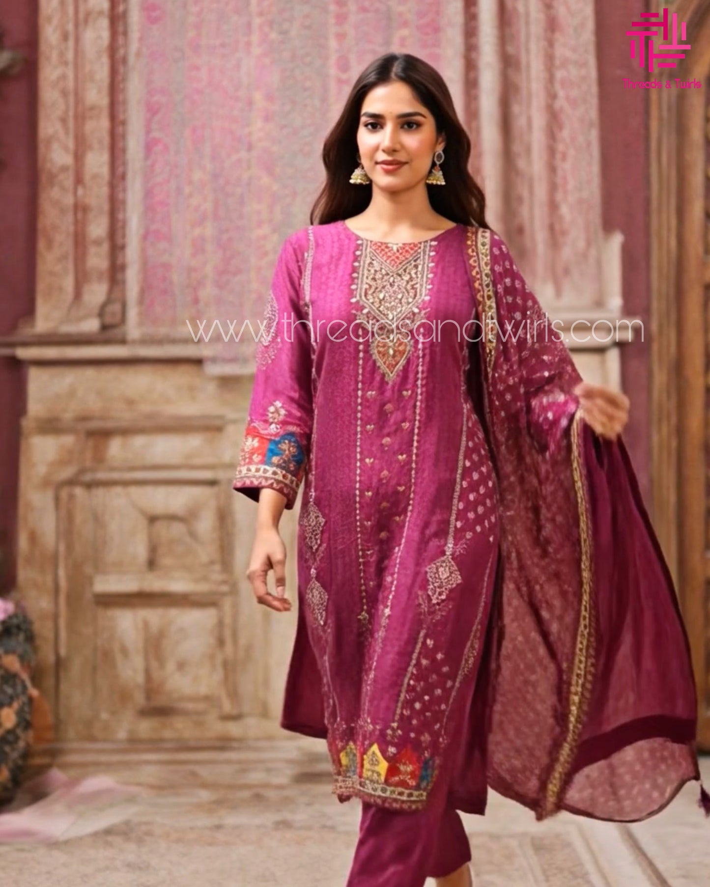 Purple Muslin Printed Salwar Suit with Matching Dupatta | Threads & Twirls