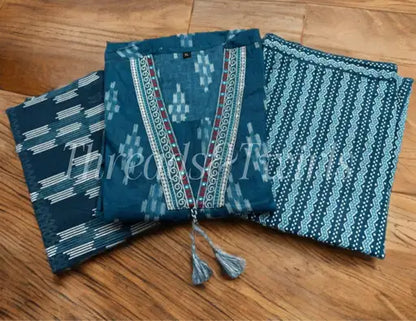 Agalya - Cotton Salwar Suit - Blue | Threads & Twirls