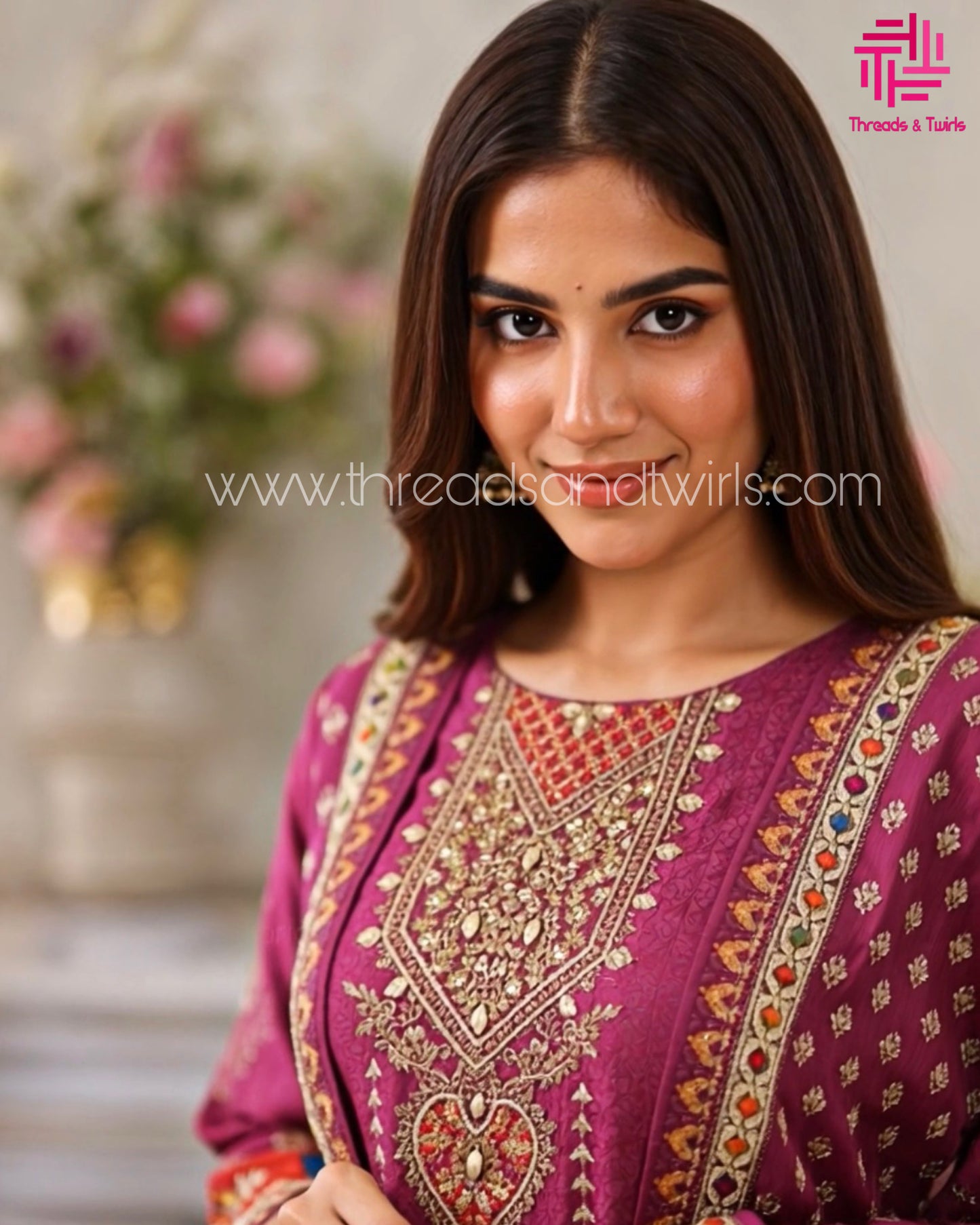 Purple Muslin Printed Salwar Suit with Matching Dupatta | Threads & Twirls