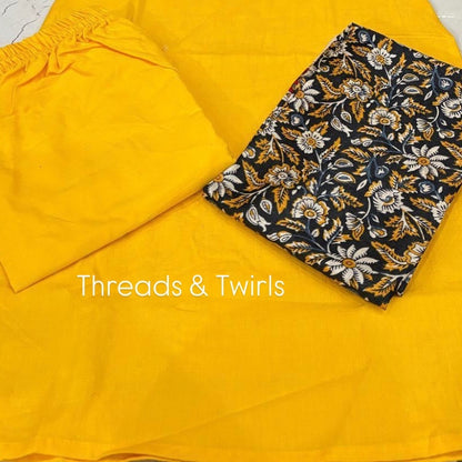 Divya - Printed Dupatta Suit Set - Yellow and Black | Threads & Twirls