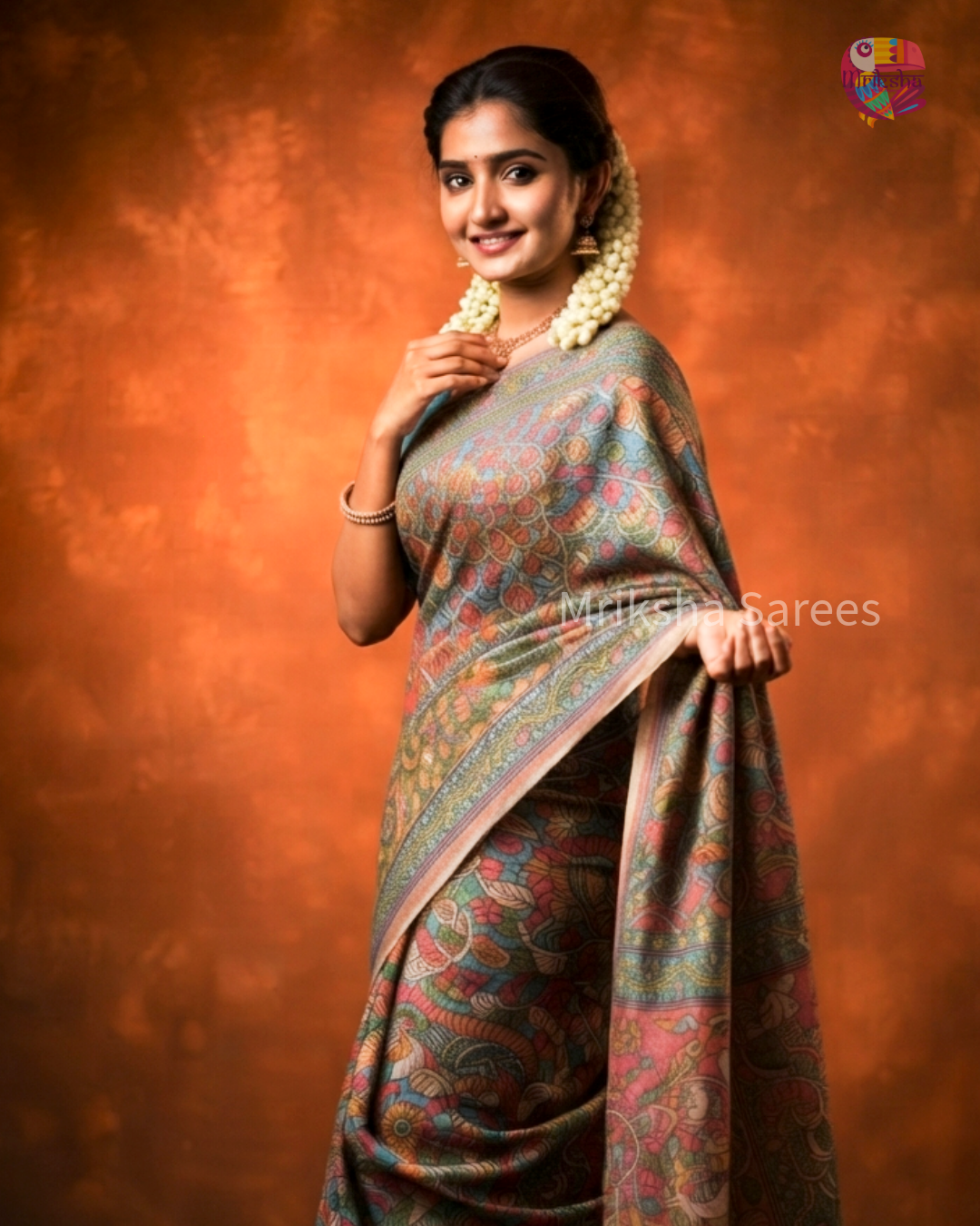 Mriksha Digital Printed Floral Saree with Contrast Blouse | Soft & Elegant | Threads & Twirls
