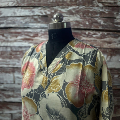 Floral Cotton Salwar Suit with V-Neck & Pocket | Lightweight Daily Wear | Threads & Twirls