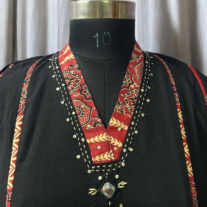 Black & Red Cotton Salwar Suit with Mirror Work – Threads & Twirls